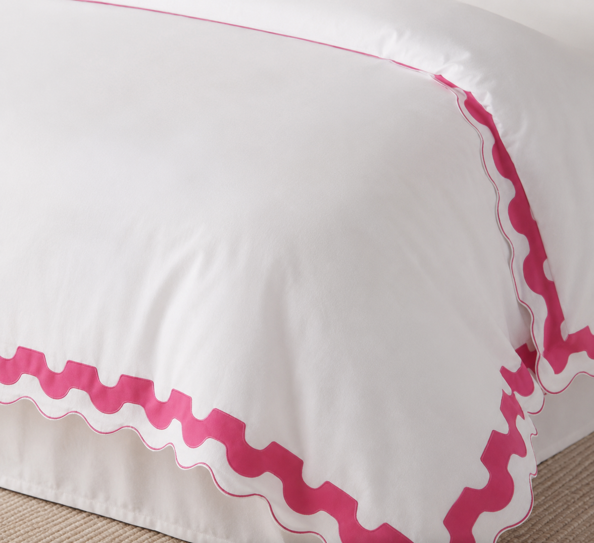 Pink Applique Scalloped Embroidery Cotton Duvet Cover Set