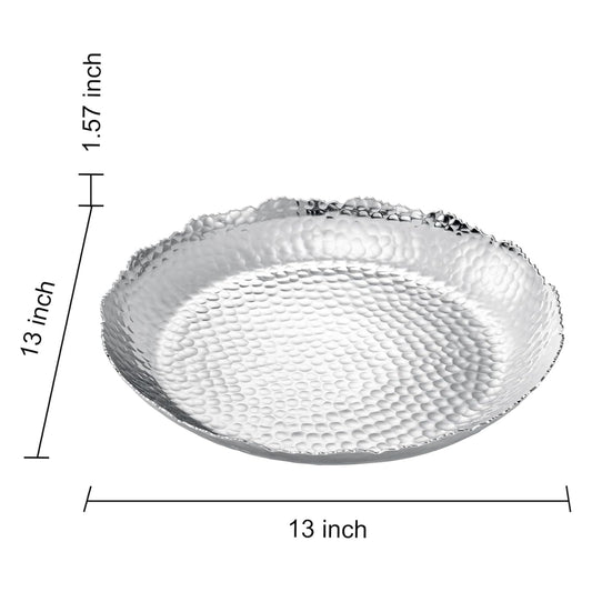 Silver Hammered Decorative Bowl Elegant Aluminum Centerpiece