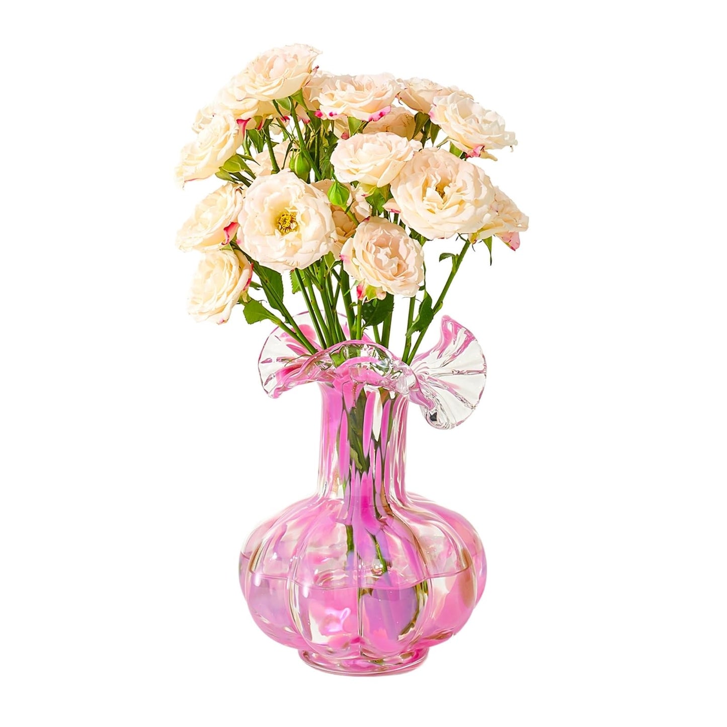 Soft Bloom Hand‑Blown Glass Flower Vase Décor – 7″