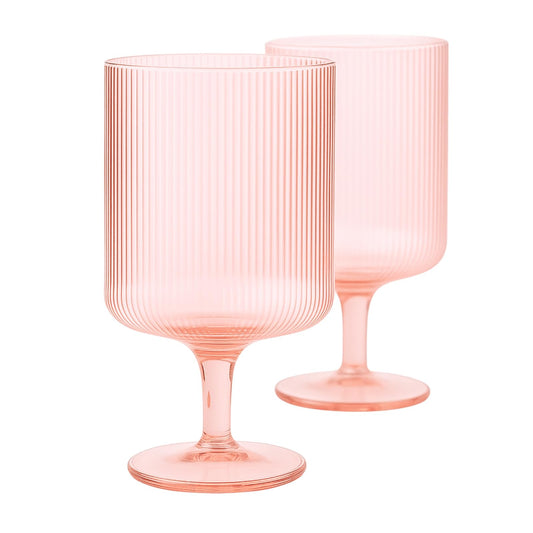 Khen Ripple Textured Blush Pink Stemmed Glass Wine Goblets | Set of 2