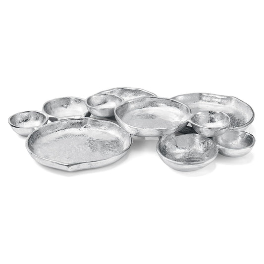 Cluster of 10 Round Serving Bowls Silver Clusters Decorative Tray