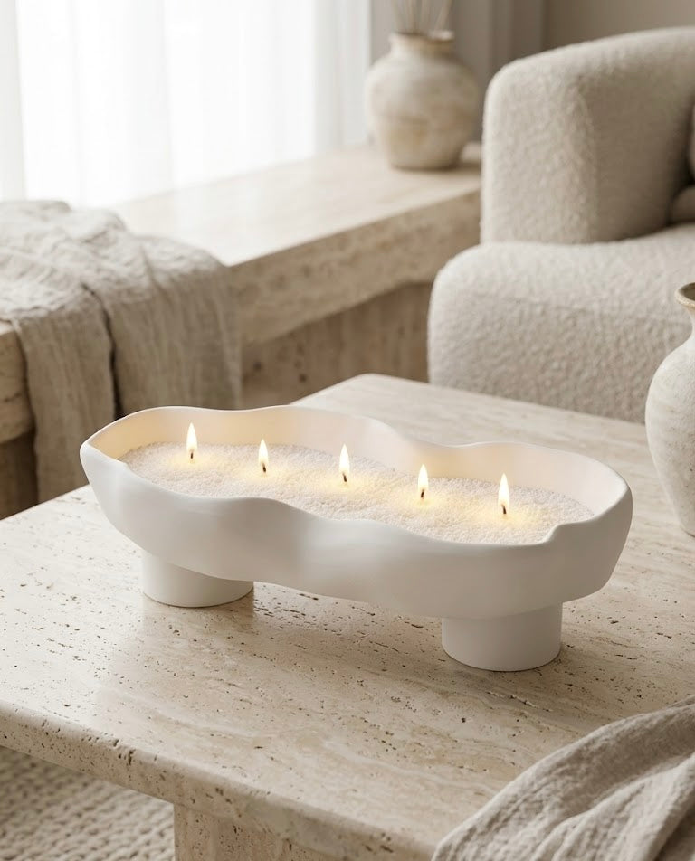 Scalloped Candle Tray-Refillable Sand Wax Candle Vessel