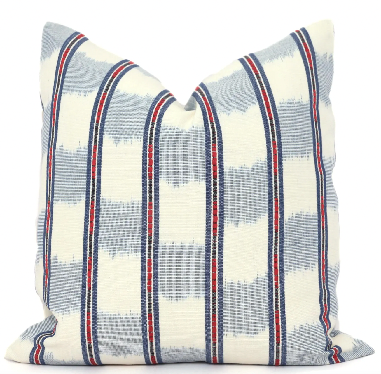 Schumacher Chambray Blue and Red Faye Ikat Decorative Pillow Cover