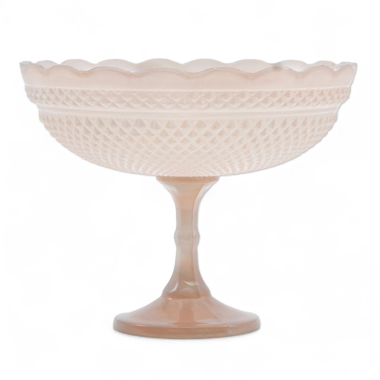 Blush Pressed Glass Scalloped Footed Bowl