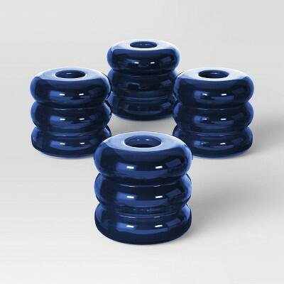 Bubble Glass Taper Candle Holder Blue 4pk