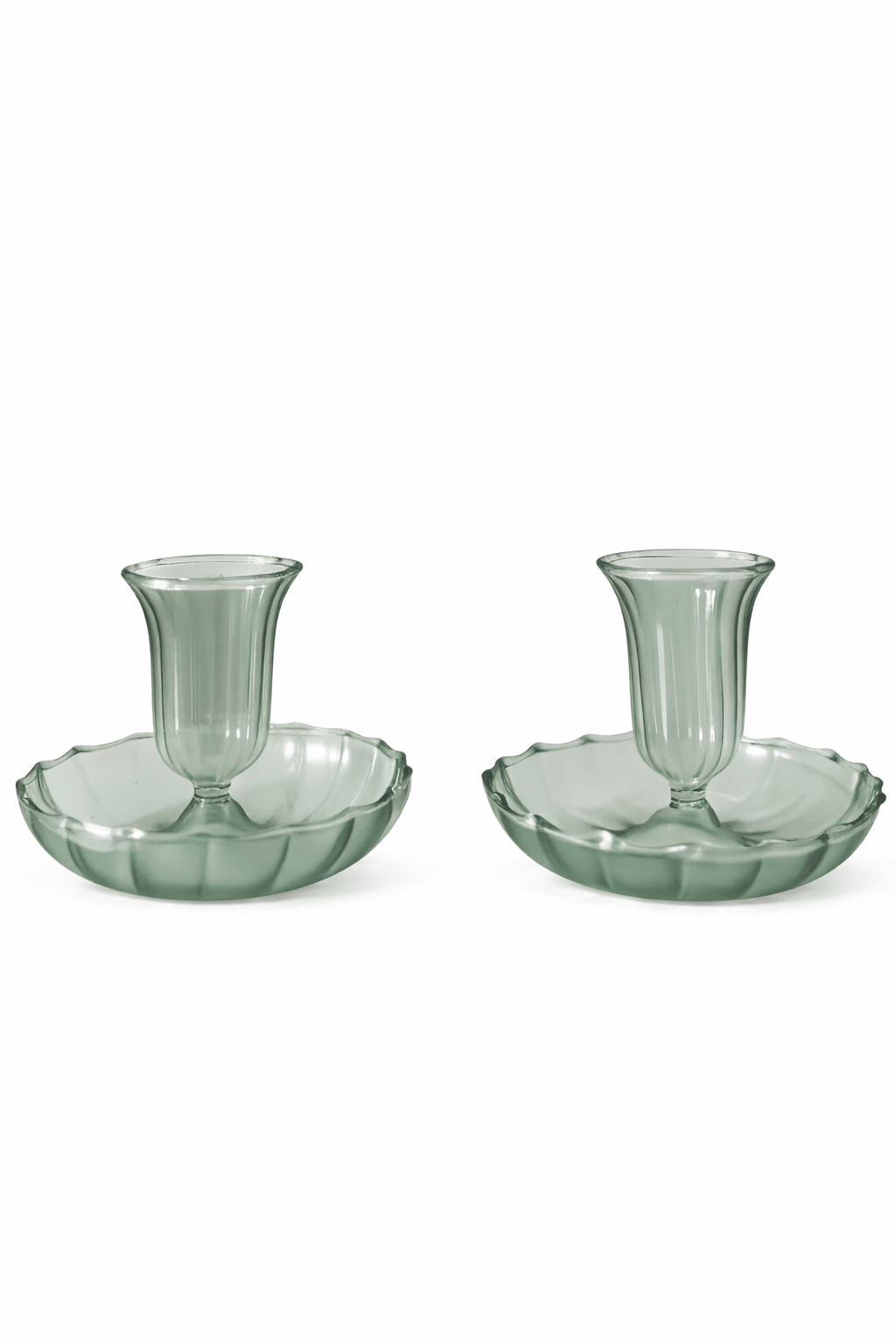 Set of Fluted Candle Holders – Green