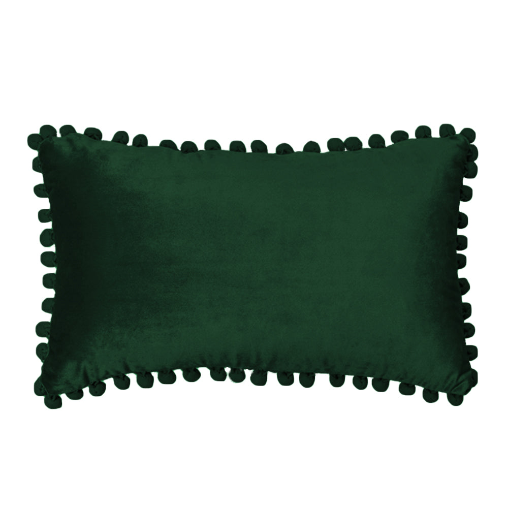 12''x20'' velvet pom-pom lumbar throw pillow | insert included