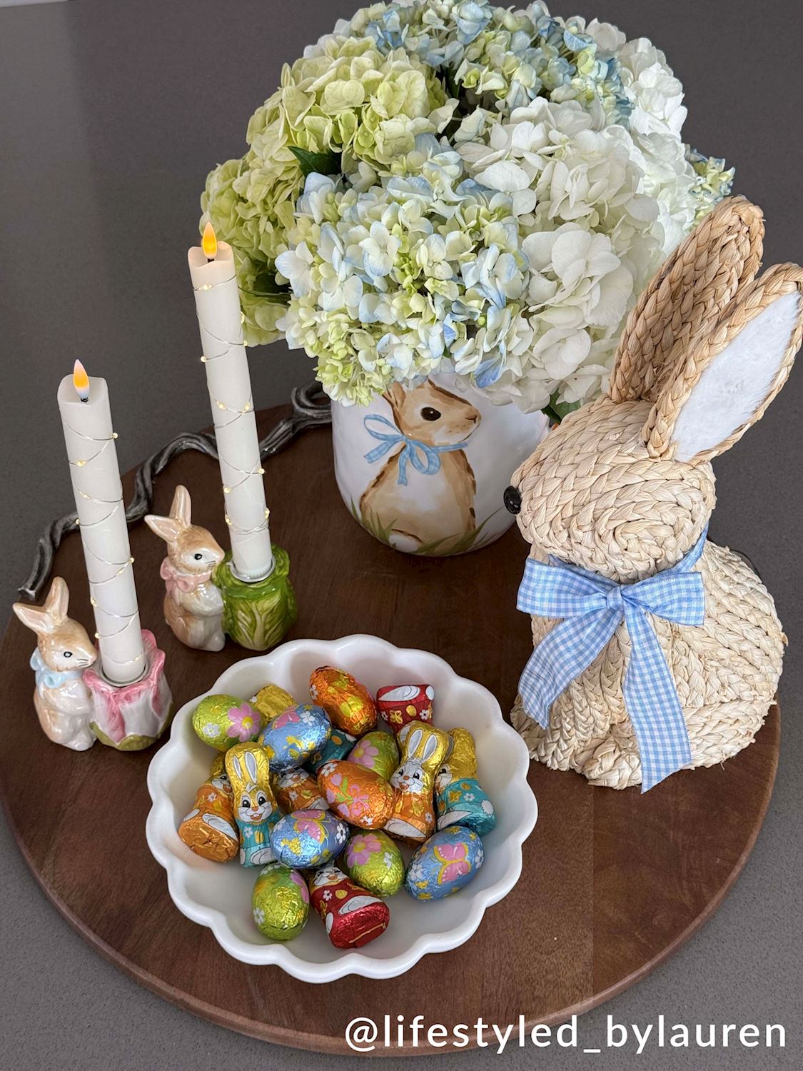 Woven Corn Husk Bunny with Gingham Bow
