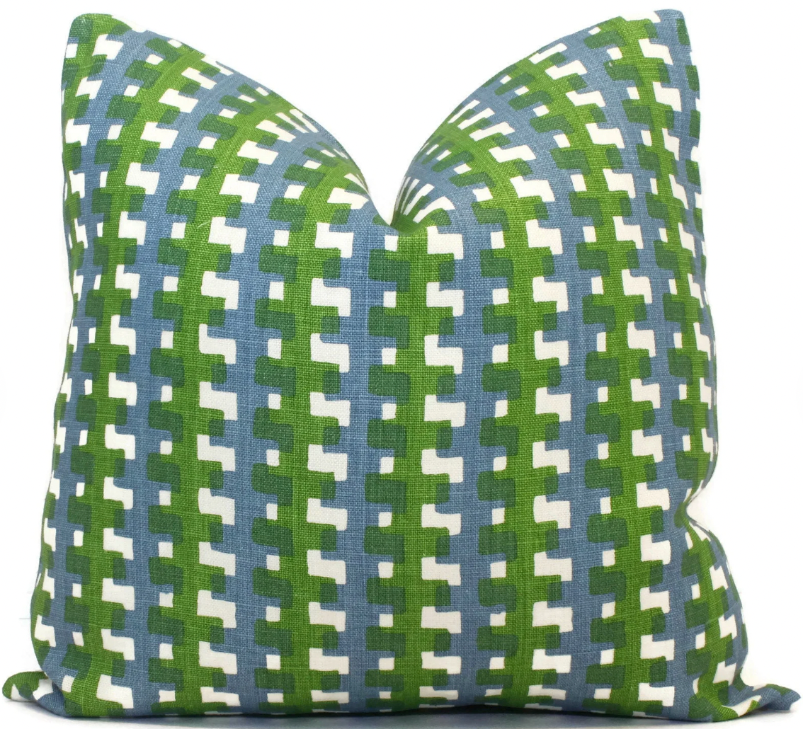 Christopher Farr Cremaillere Green Blue Linen Pillow Cover