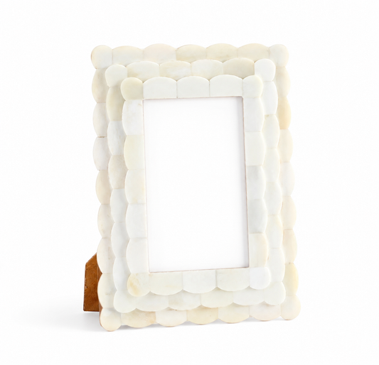Ivory White Scalloped Bone Inlay Frame 4x4 4x6 5x7 Decor