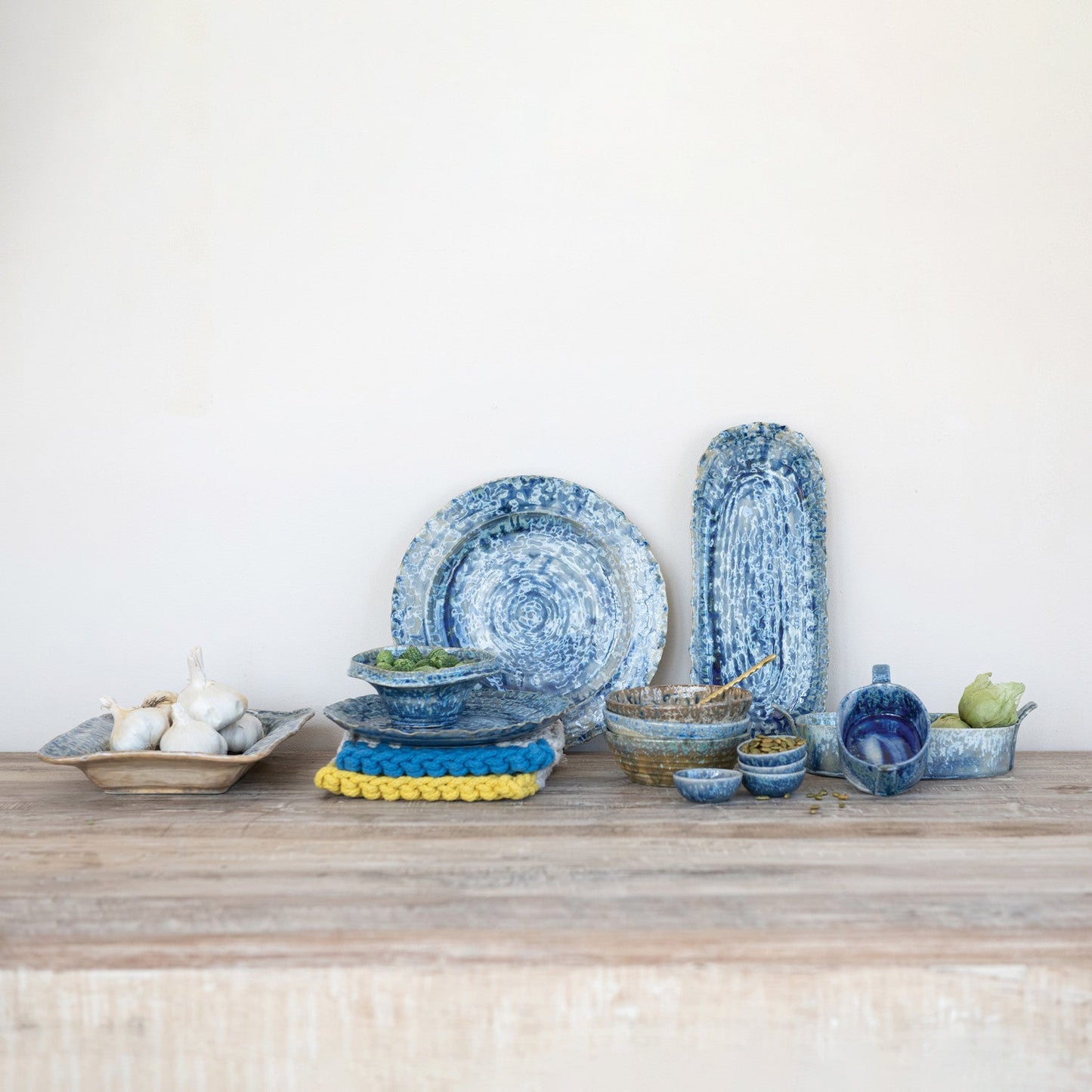 Blue Reactive Glaze Cermamic Dinner Plate