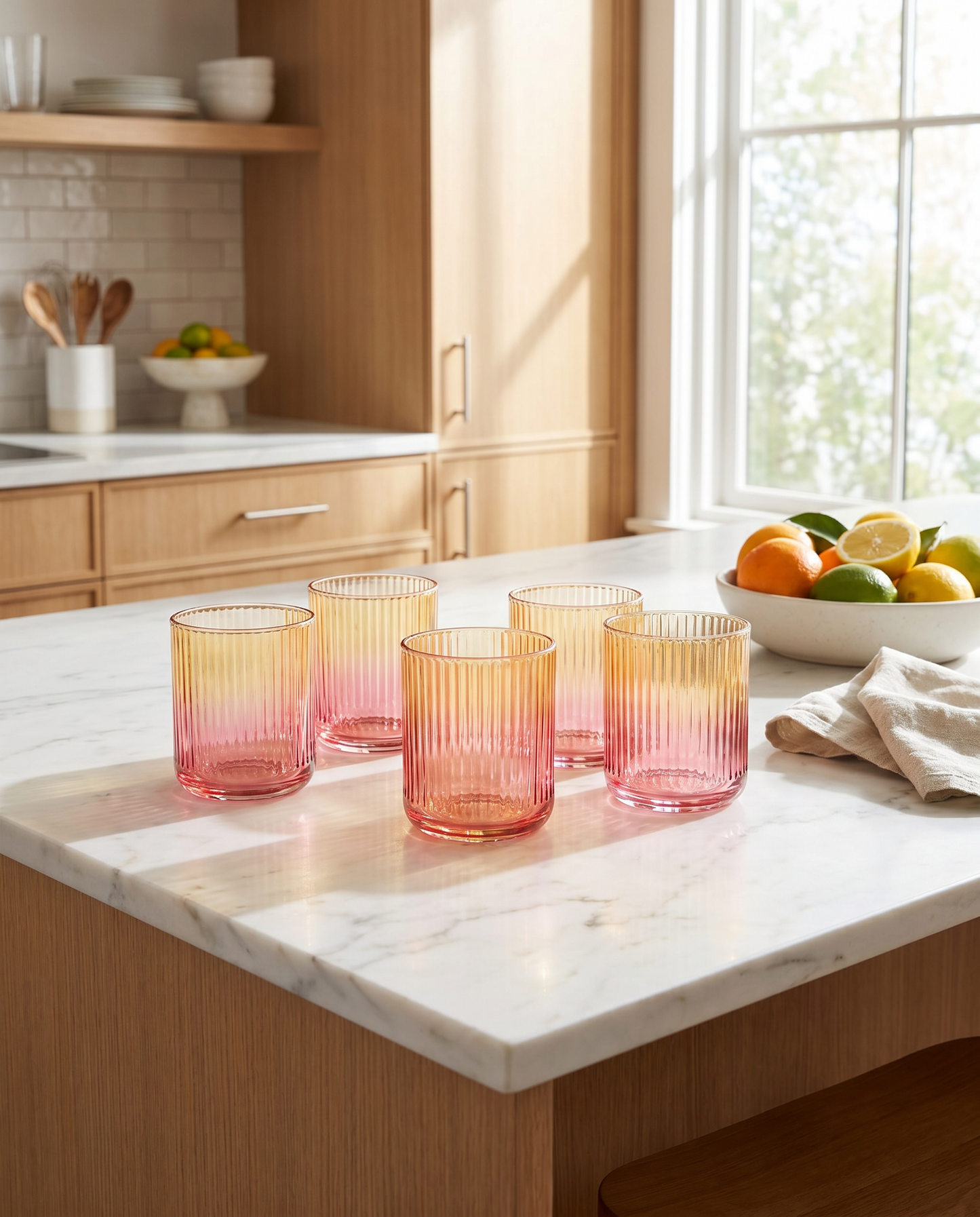 Amber & Pink Ombre Ribbed Drinking Glass