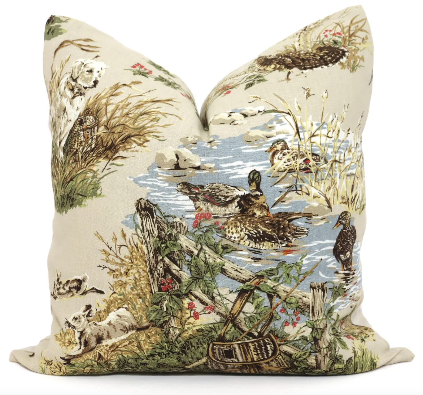 Schumacher Dog and Duck Linen Pillow Cover: Hunting Scene