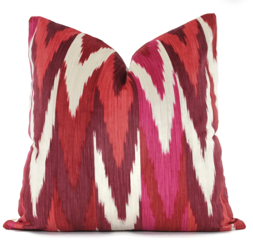 Red Kashgar Velvet Ikat Pillow Cover by Schumacher