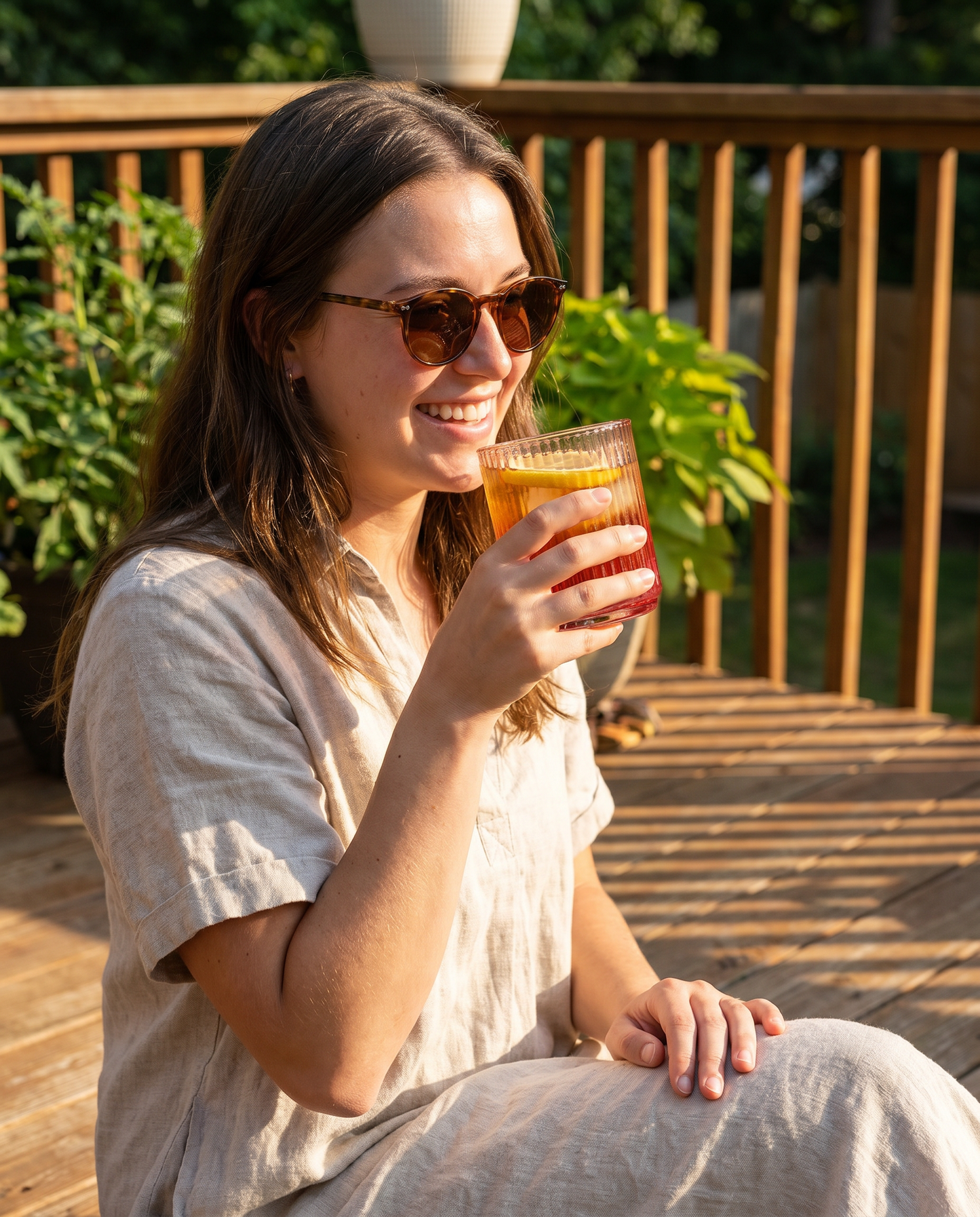 Amber & Pink Ombre Ribbed Drinking Glass