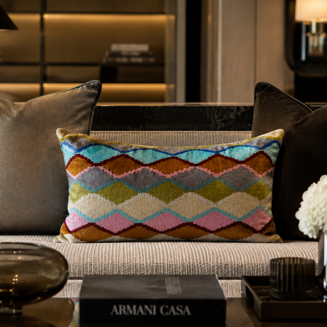 Beverly Hills Silk Velvet Ikat Throw Pillow Cover, 16 X 24