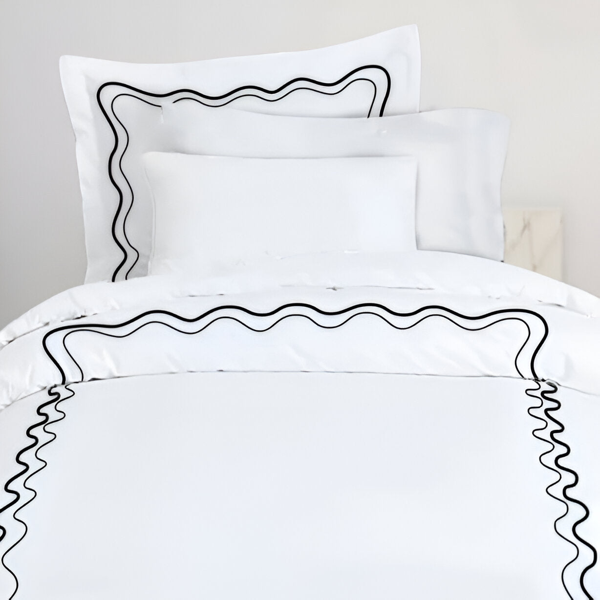 Double Wavy Embroidered Duvet Cover Set - 100% Cotton