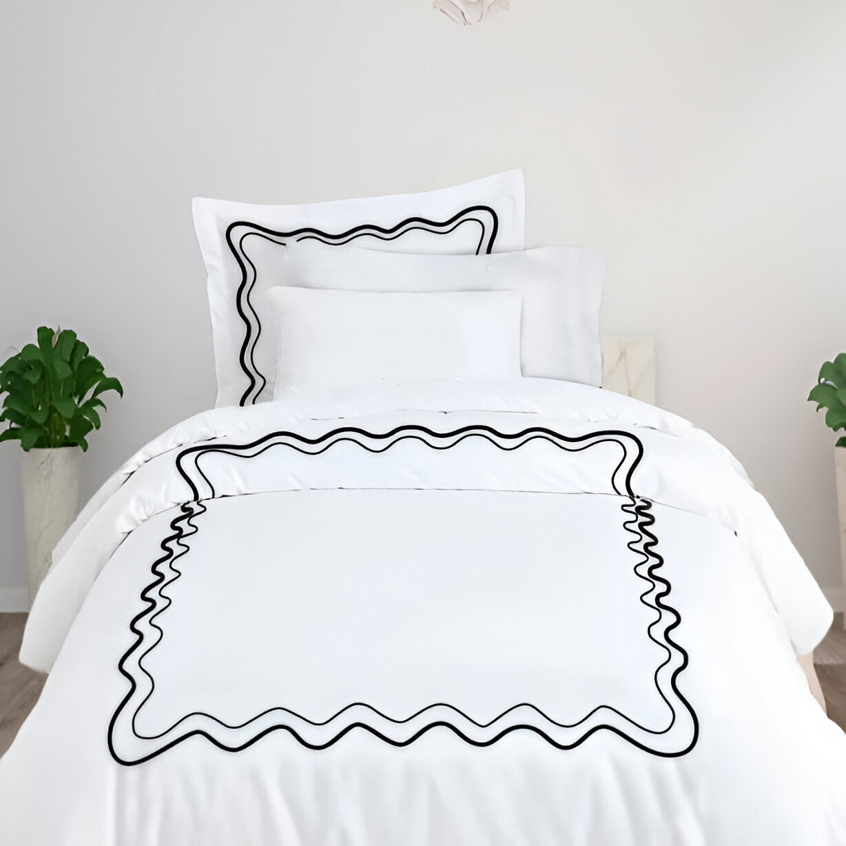 Double Wavy Embroidered Duvet Cover Set - 100% Cotton