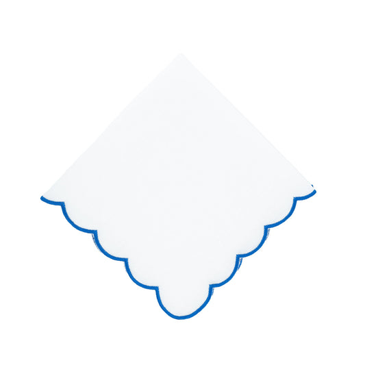 Blue Scalloped Linen Napkins, Set of 4