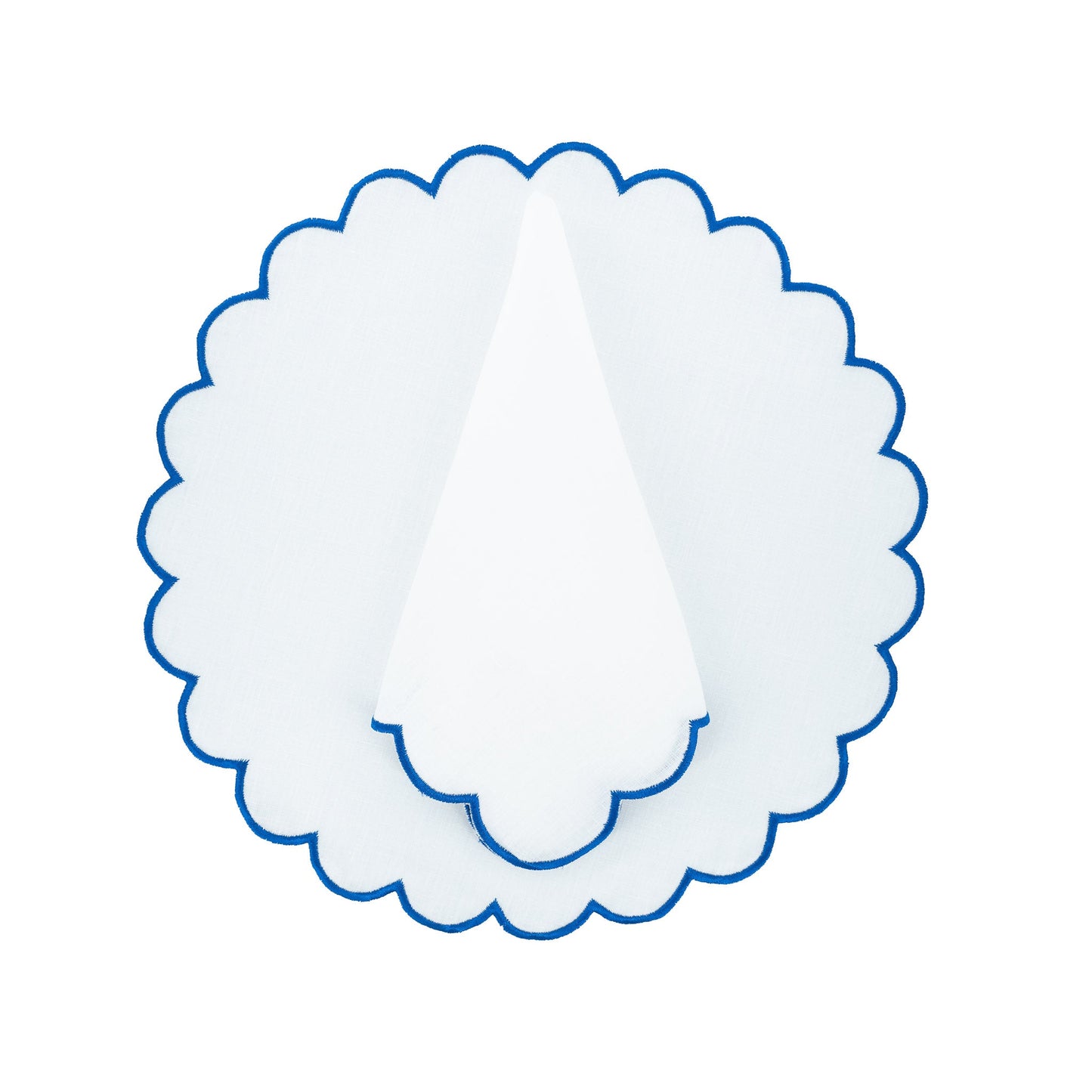 Blue Scalloped Linen Napkins, Set of 4