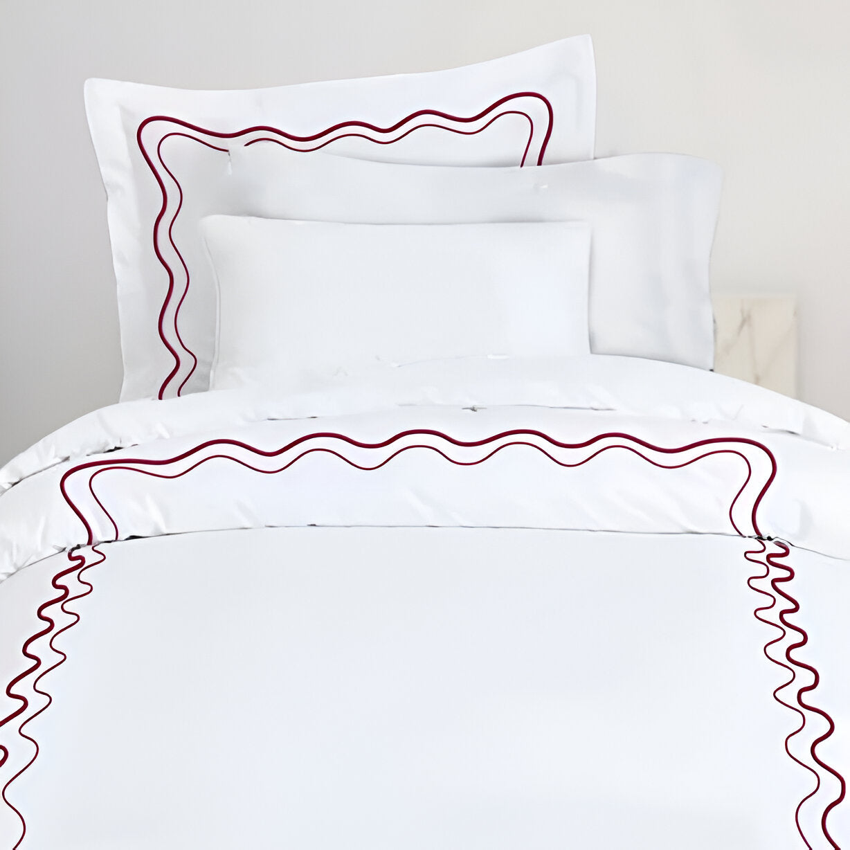 Double Wavy Embroidered Duvet Cover Set - 100% Cotton