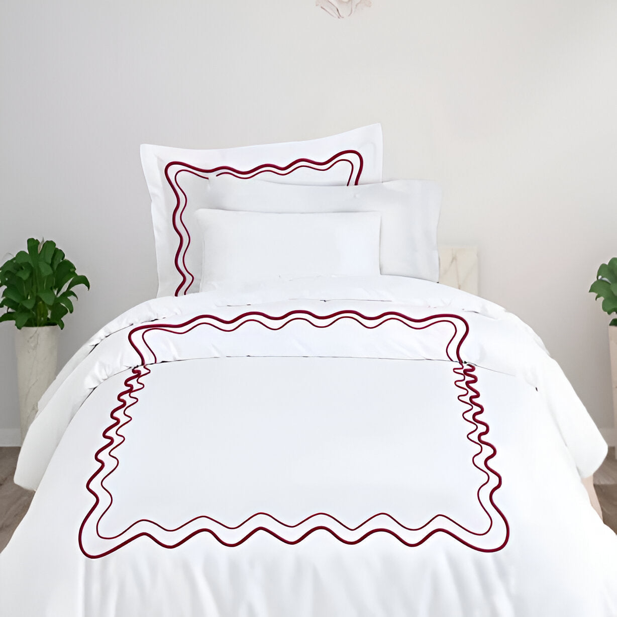 Double Wavy Embroidered Duvet Cover Set - 100% Cotton