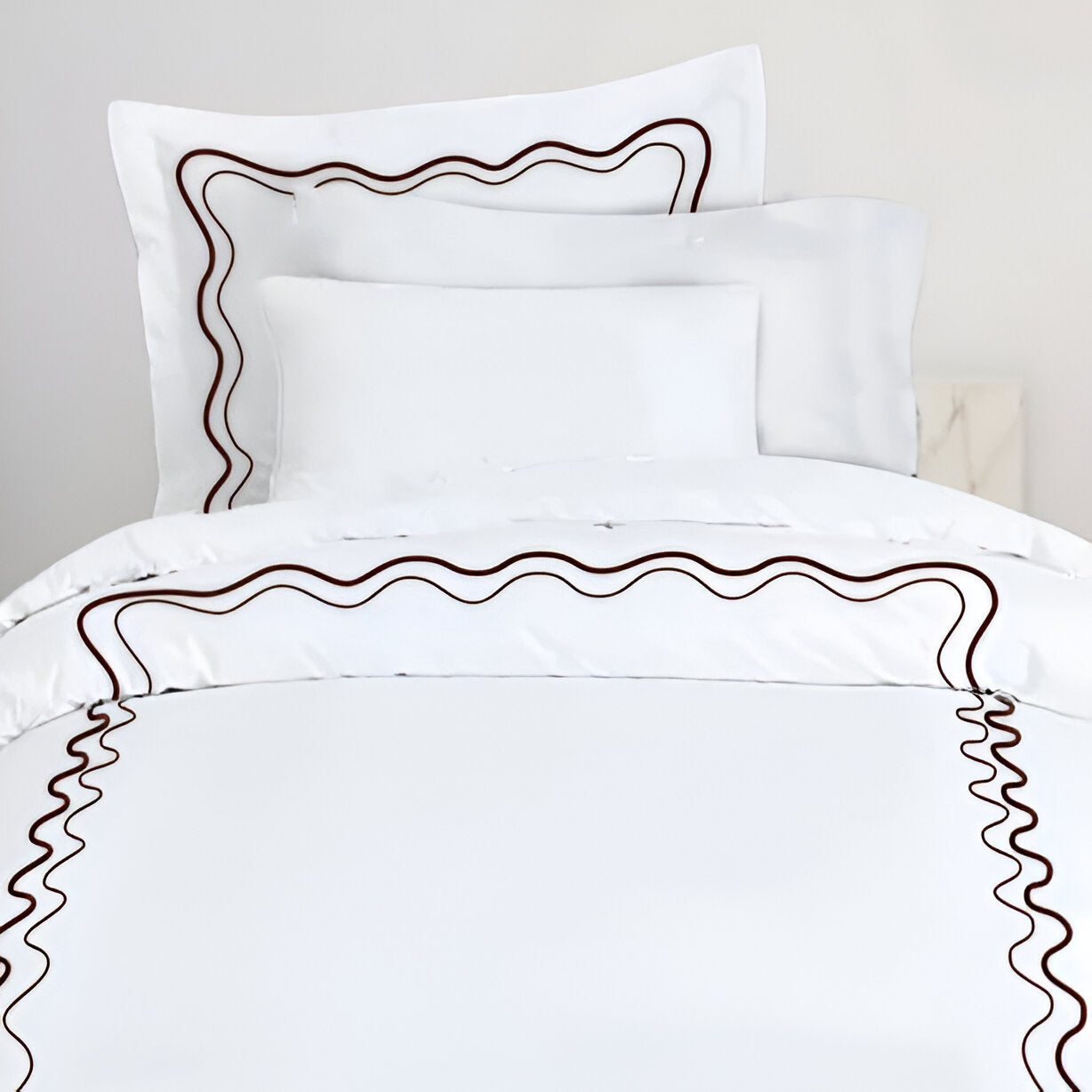 Double Wavy Embroidered Duvet Cover Set - 100% Cotton