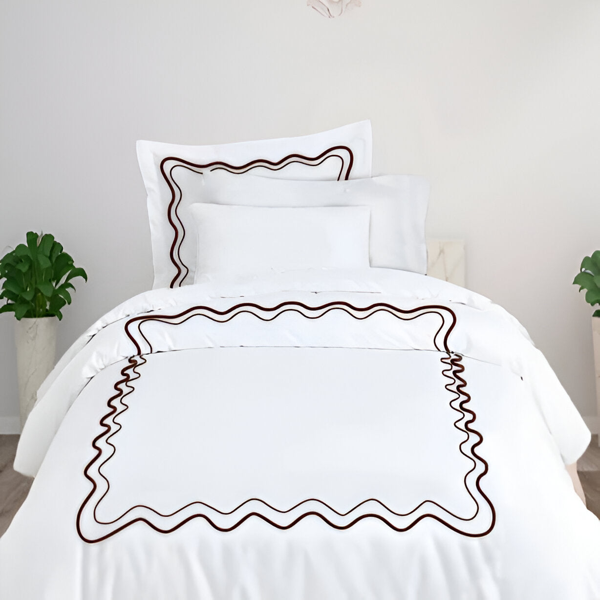 Double Wavy Embroidered Duvet Cover Set - 100% Cotton