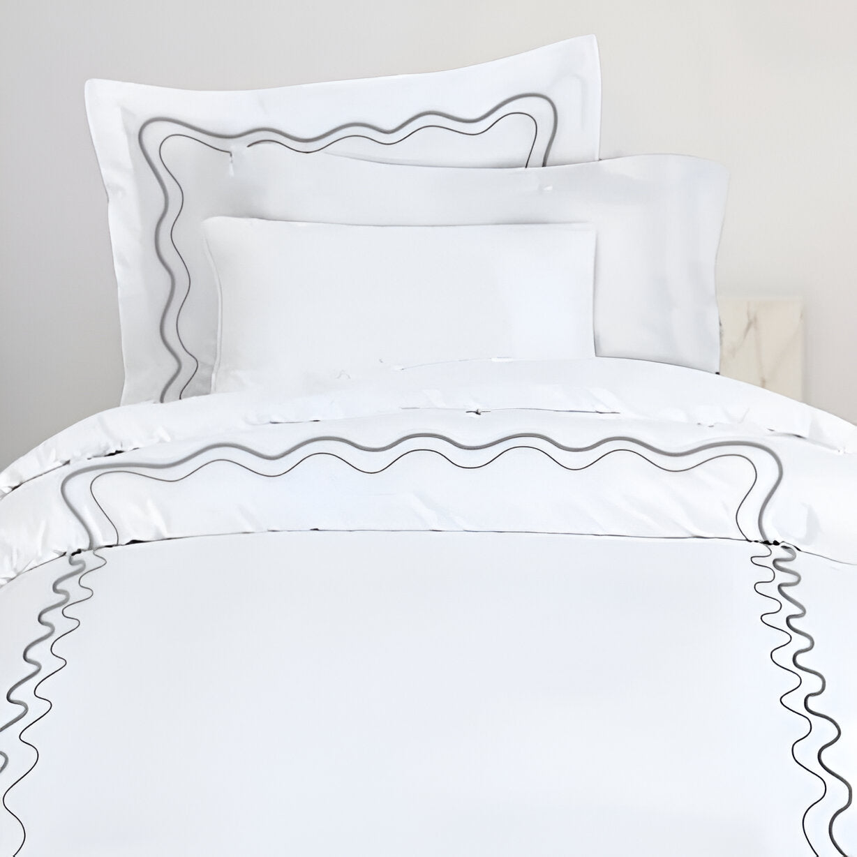 Double Wavy Embroidered Duvet Cover Set - 100% Cotton