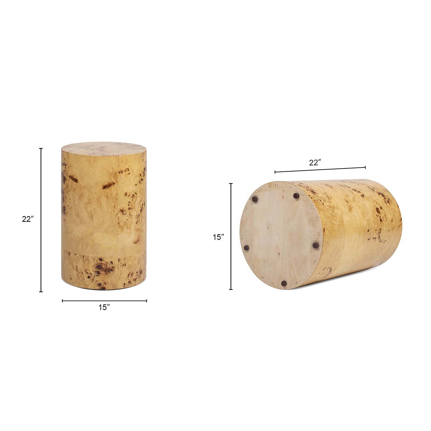 22' Accent Pillar Side Table Warm Natural Brown Burl Wood