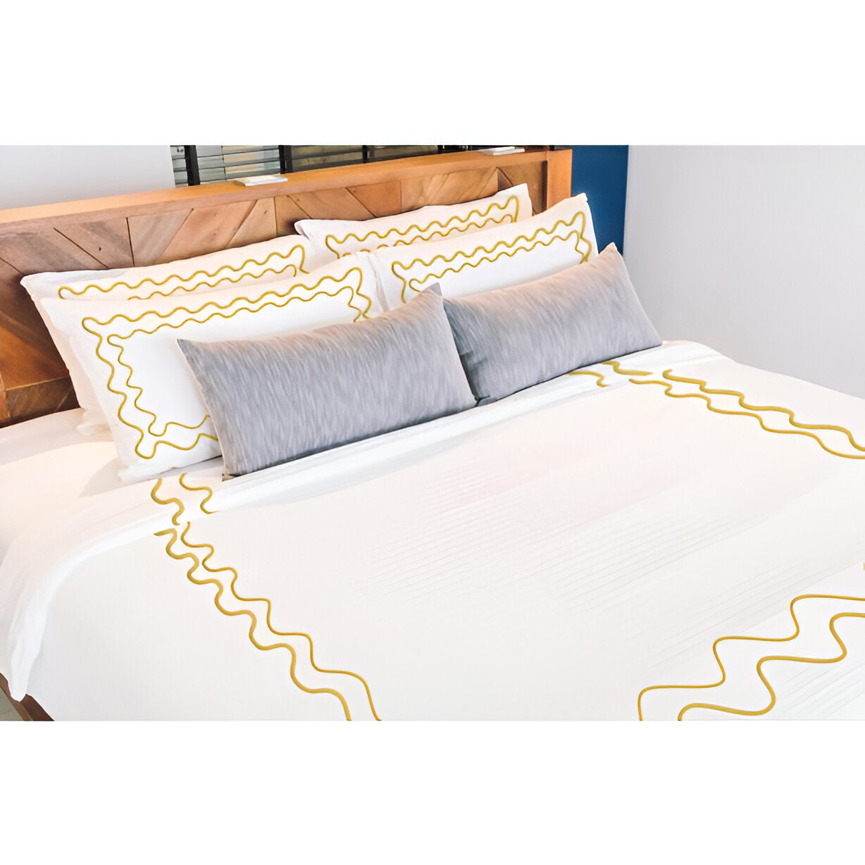 Double Wavy Embroidered Duvet Cover Set - 100% Cotton