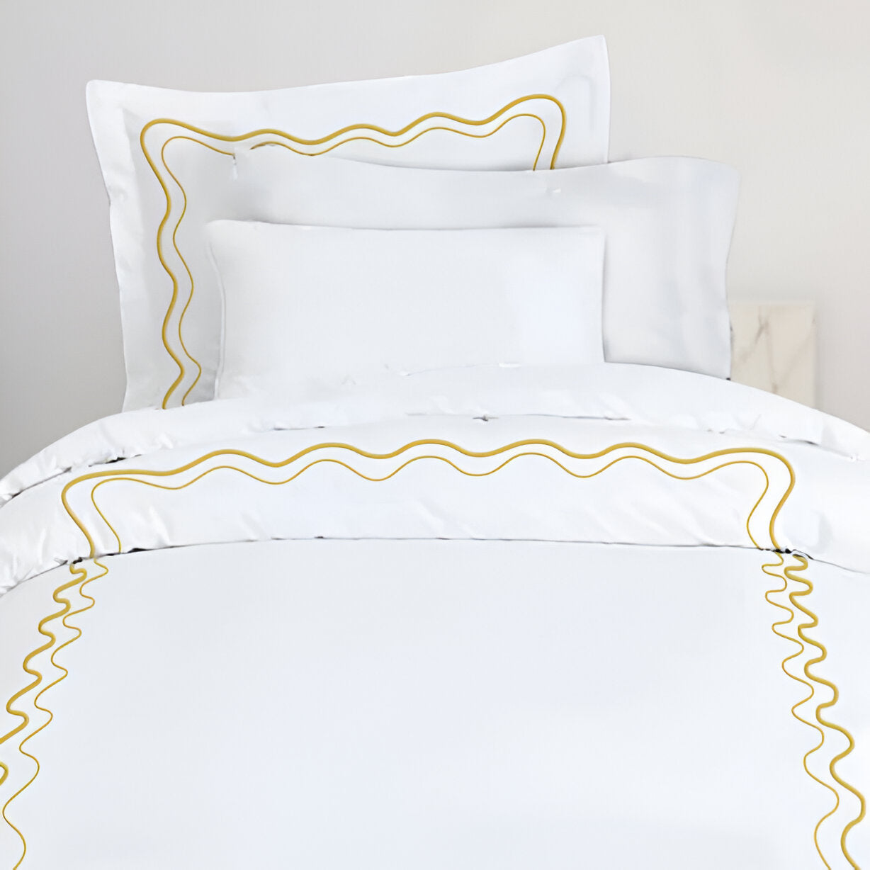 Double Wavy Embroidered Duvet Cover Set - 100% Cotton