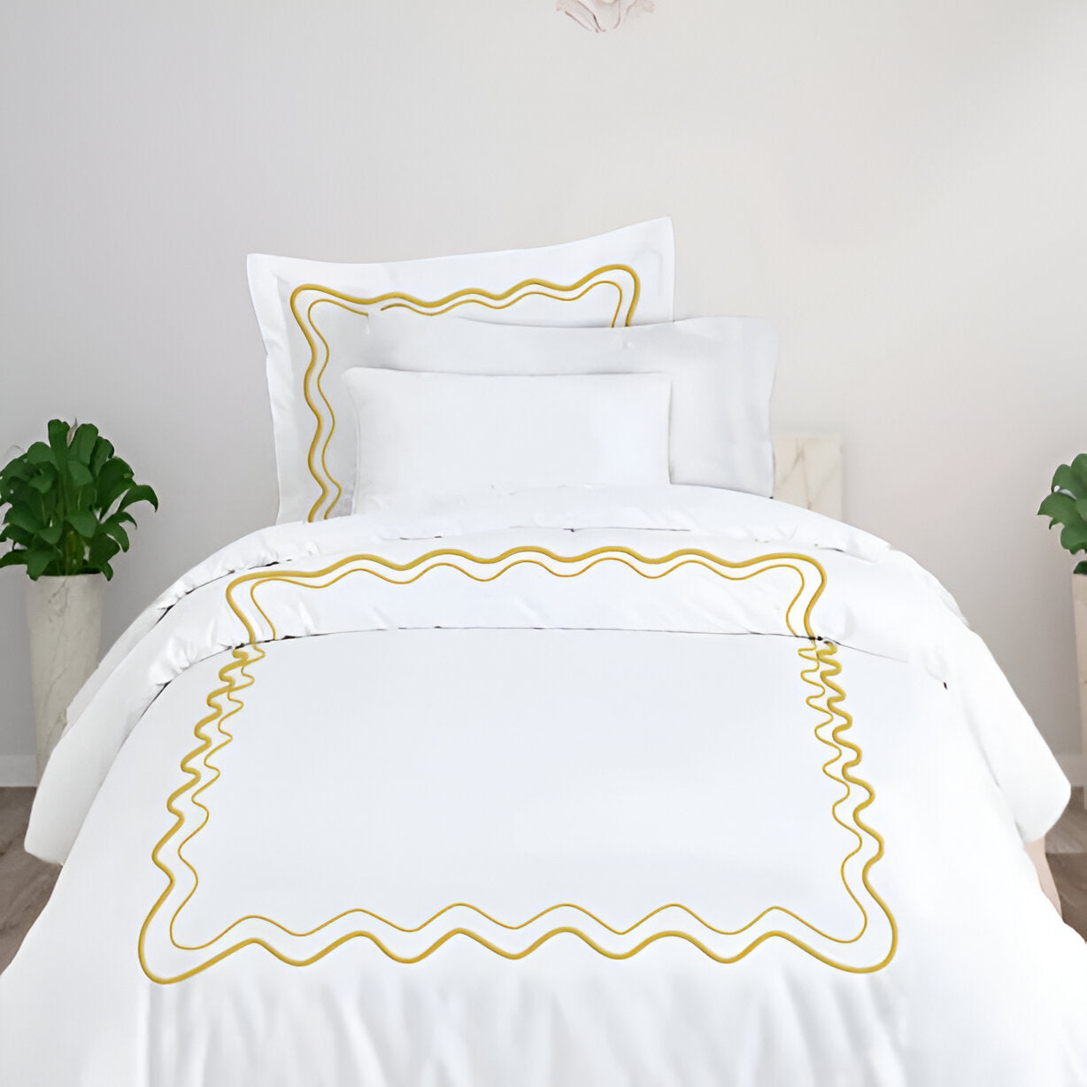 Double Wavy Embroidered Duvet Cover Set - 100% Cotton