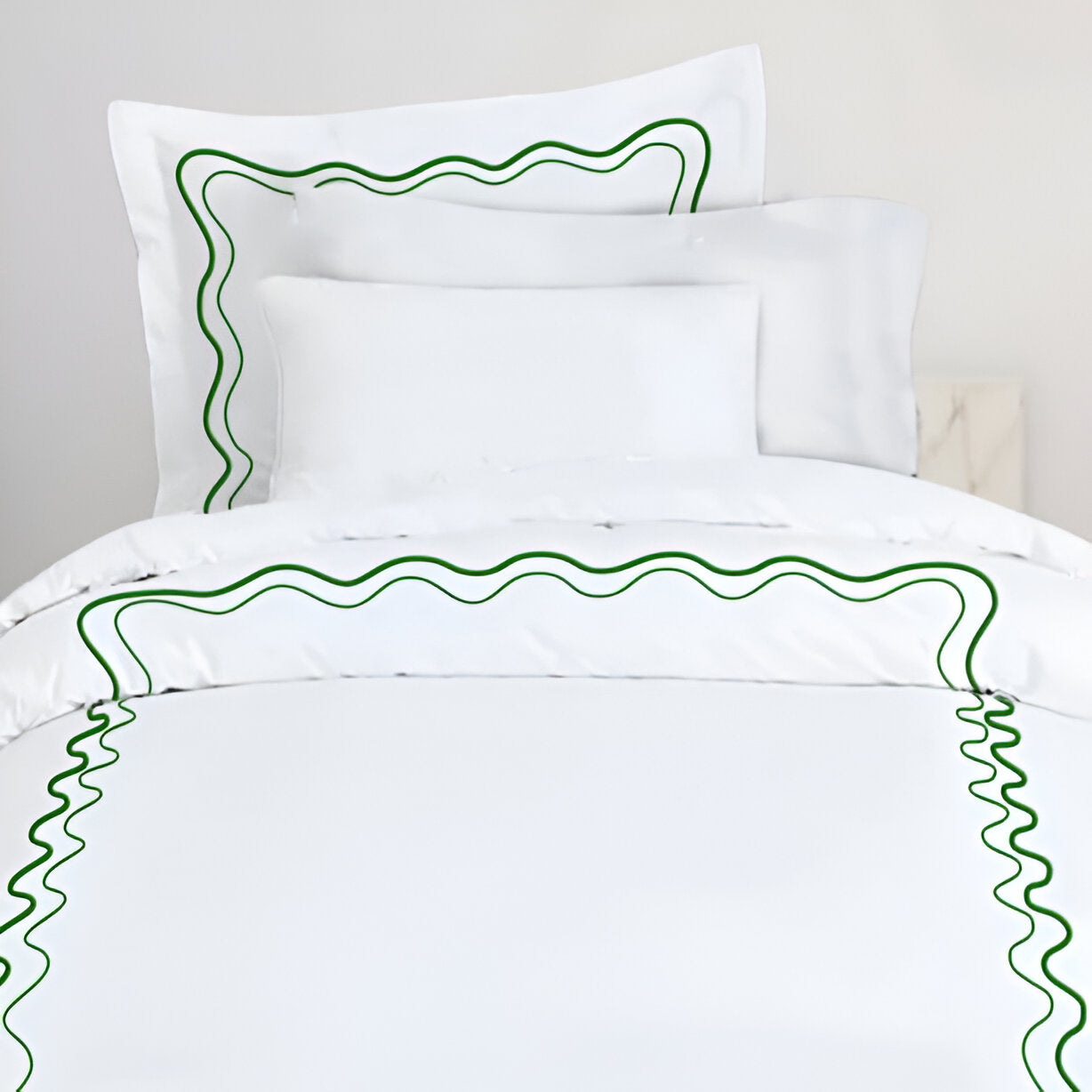 Double Wavy Embroidered Duvet Cover Set - 100% Cotton