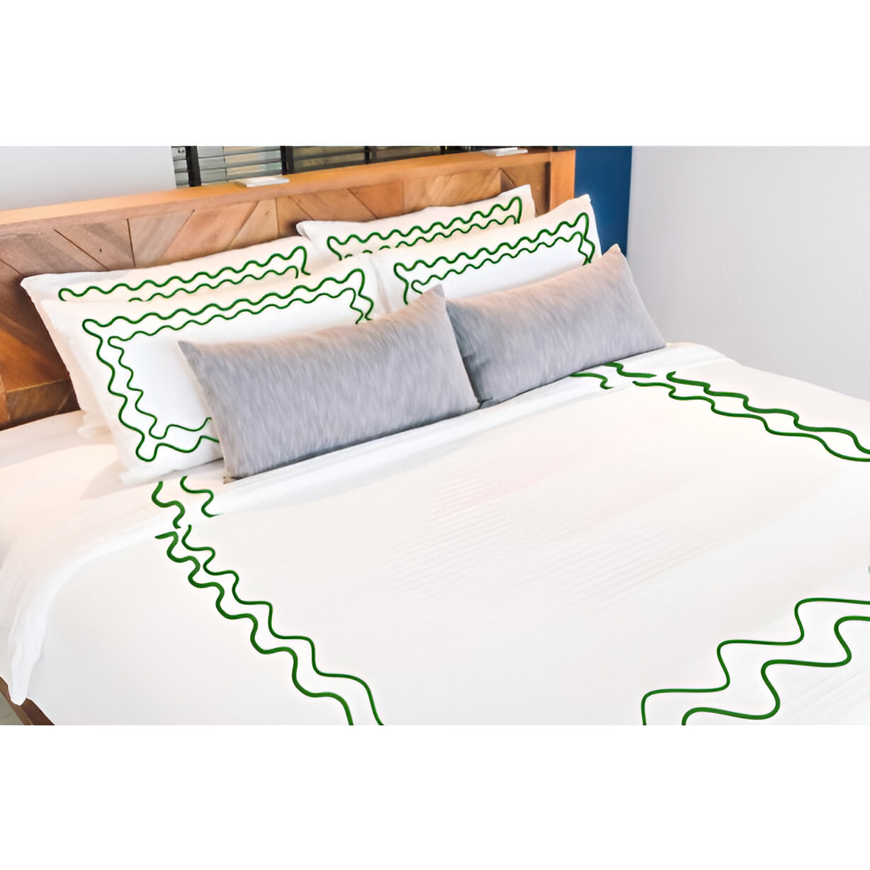 Double Wavy Embroidered Duvet Cover Set - 100% Cotton