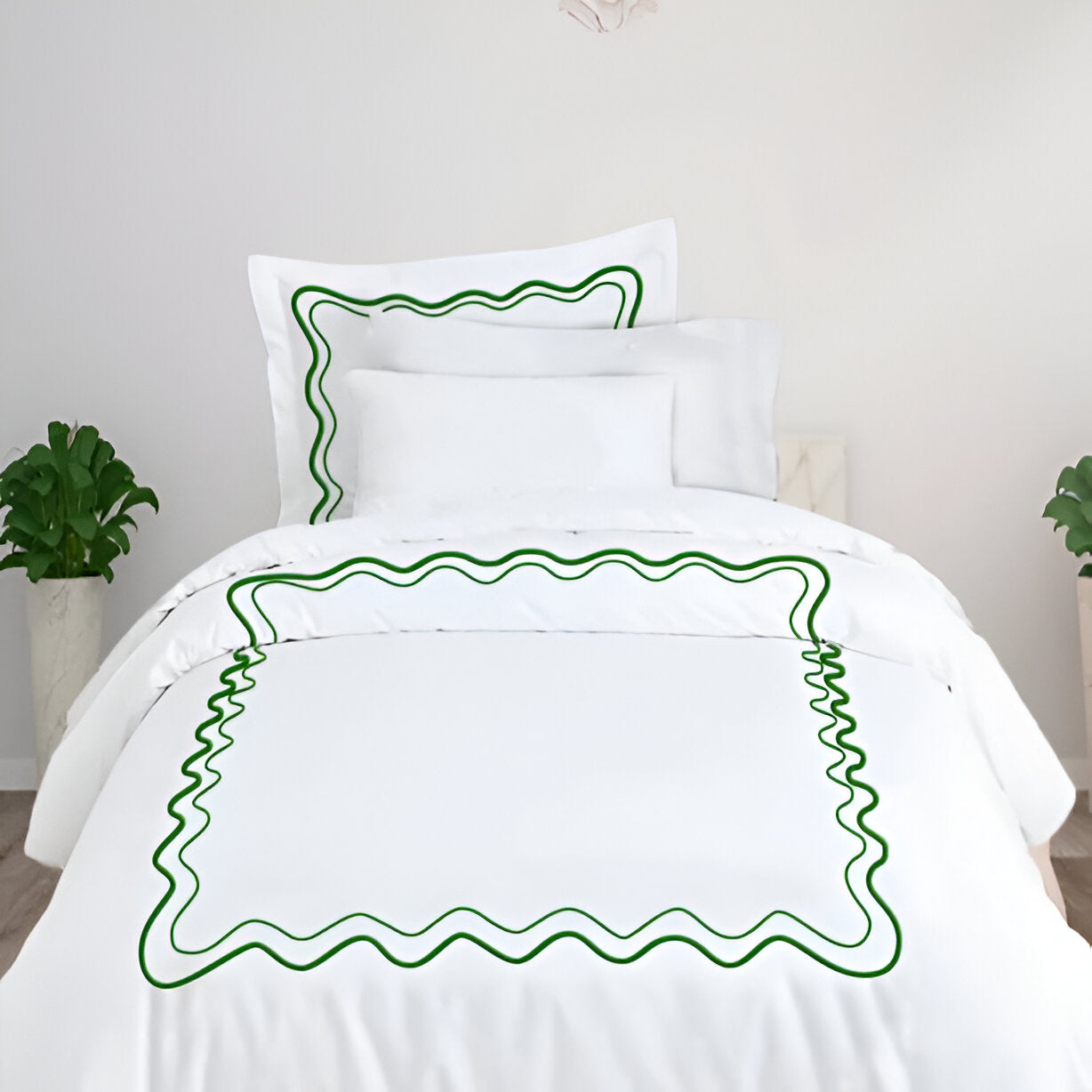 Double Wavy Embroidered Duvet Cover Set - 100% Cotton