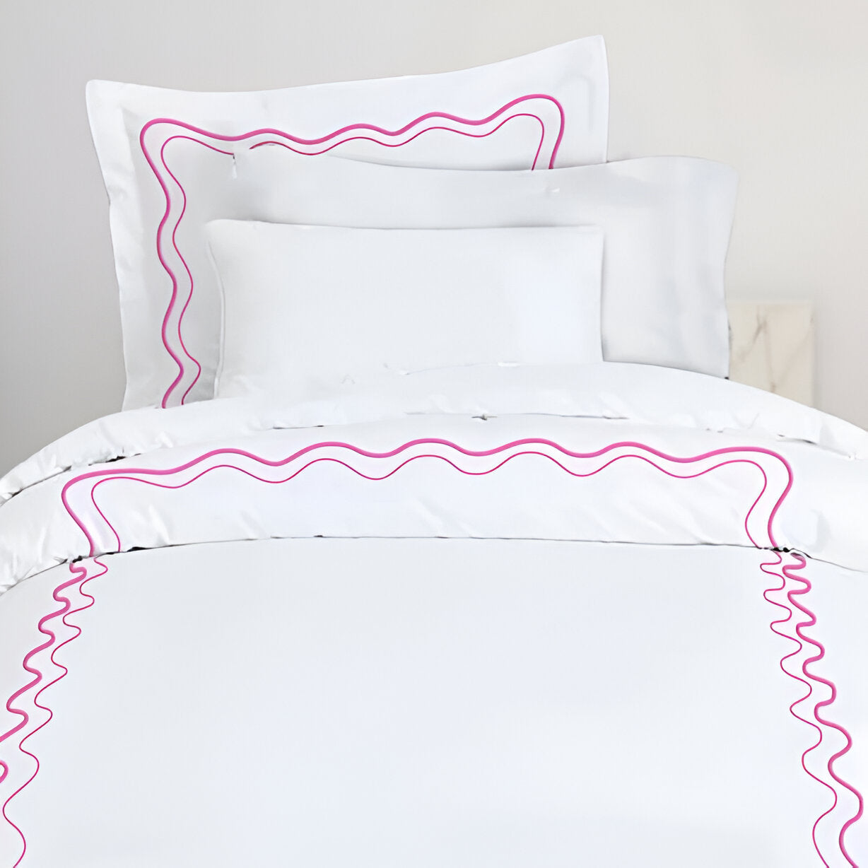 Double Wavy Embroidered Duvet Cover Set - 100% Cotton