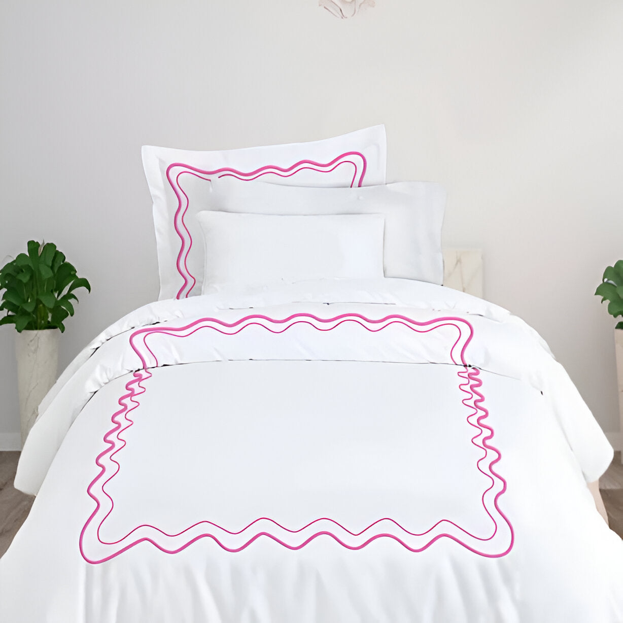 Double Wavy Embroidered Duvet Cover Set - 100% Cotton