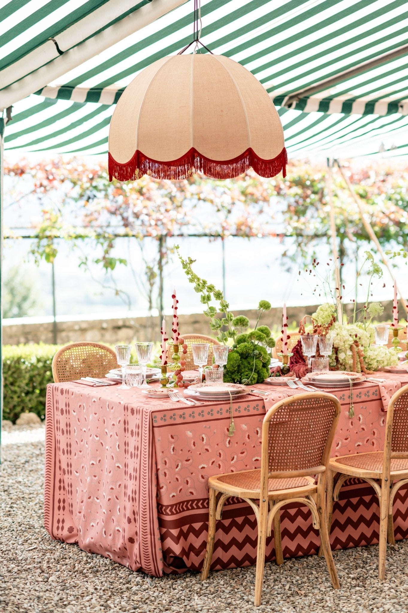 La Leccia Zig-Zag Tablecloth in Dark Pink