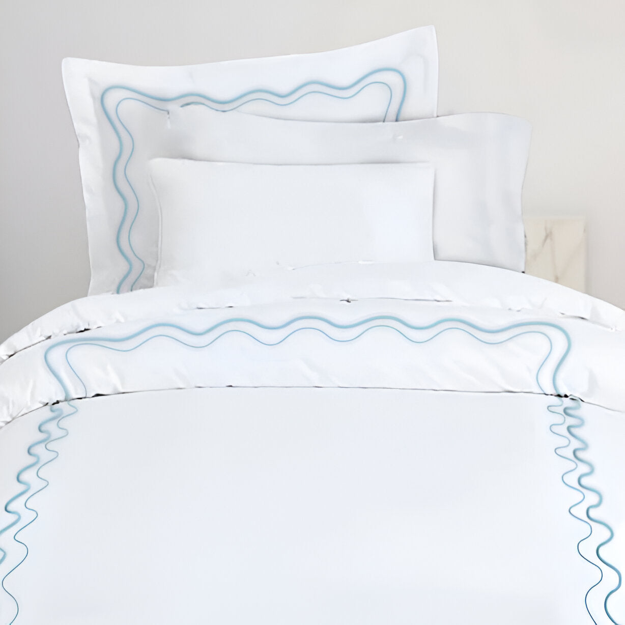 Double Wavy Embroidered Duvet Cover Set - 100% Cotton