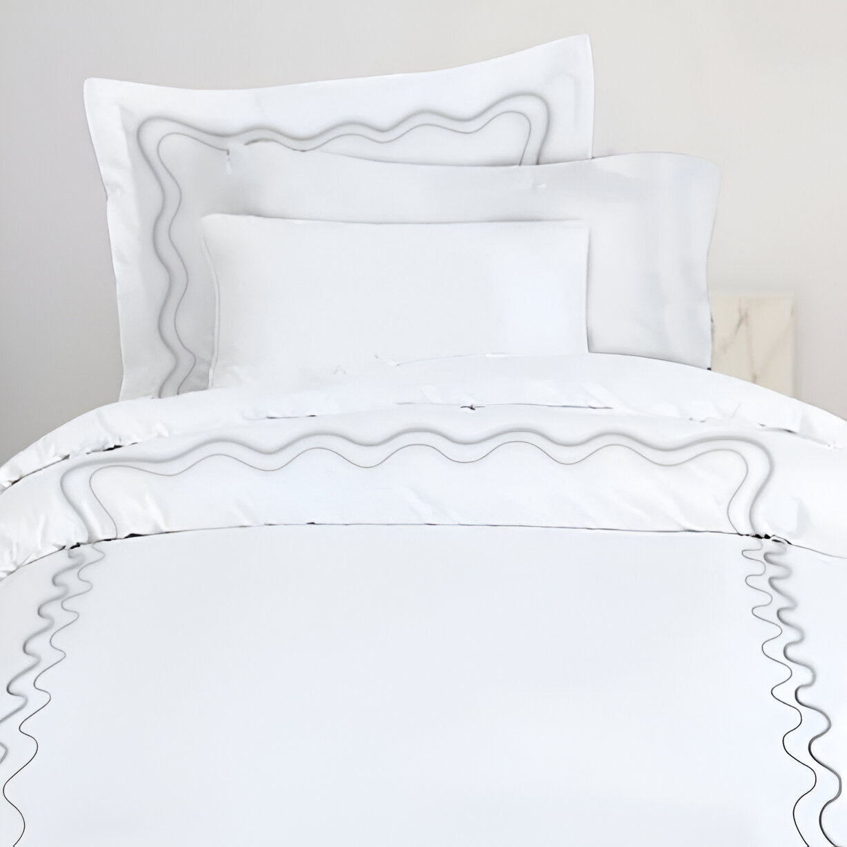 Double Wavy Embroidered Duvet Cover Set - 100% Cotton
