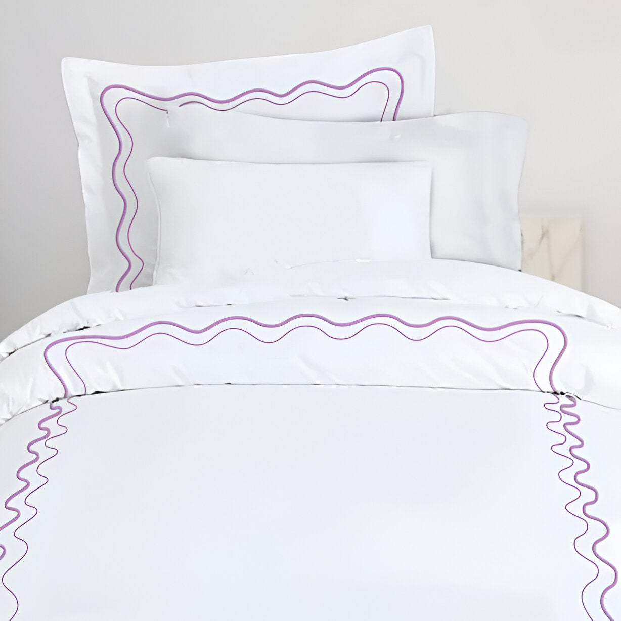 Double Wavy Embroidered Duvet Cover Set - 100% Cotton