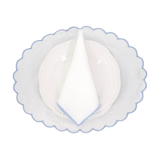 Linen Napkins With Blue Stitch Edges Set of 4