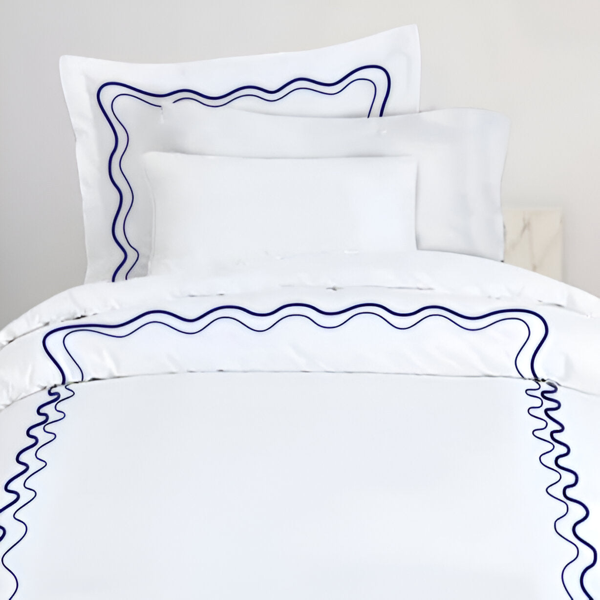 Double Wavy Embroidered Duvet Cover Set - 100% Cotton