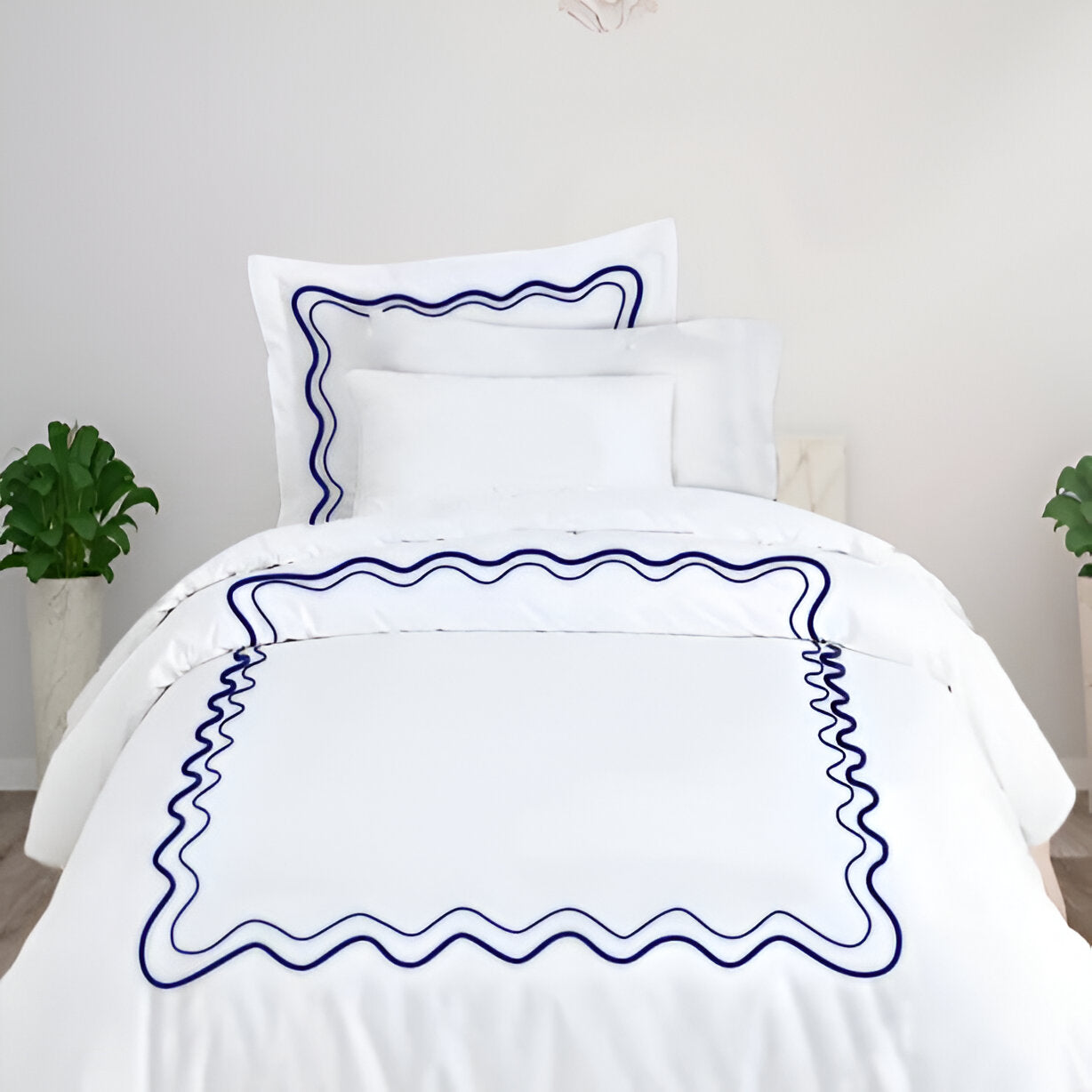 Double Wavy Embroidered Duvet Cover Set - 100% Cotton