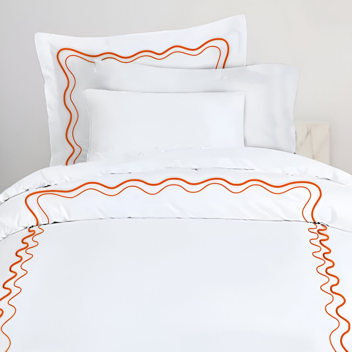Double Wavy Embroidered Duvet Cover Set - 100% Cotton