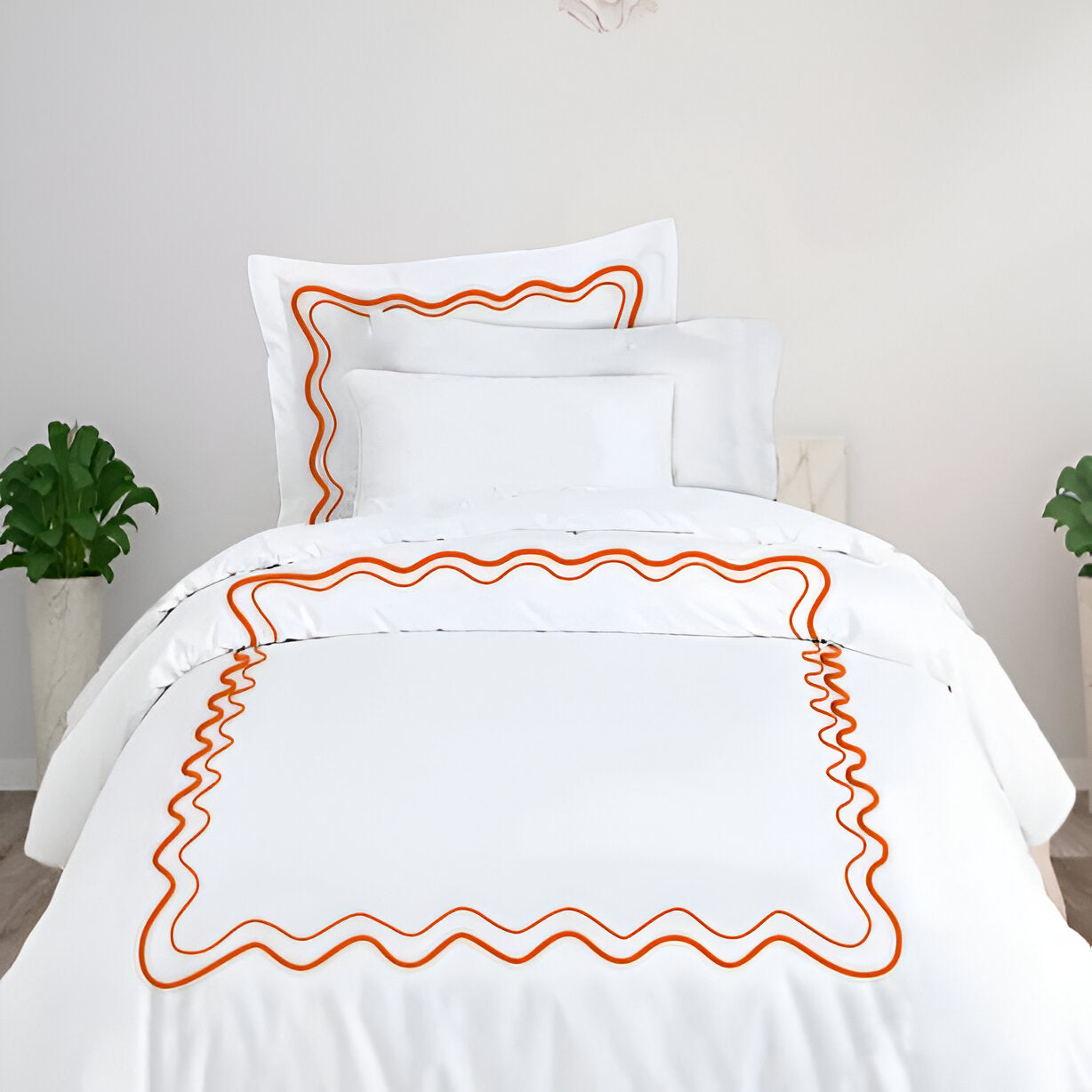 Double Wavy Embroidered Duvet Cover Set - 100% Cotton
