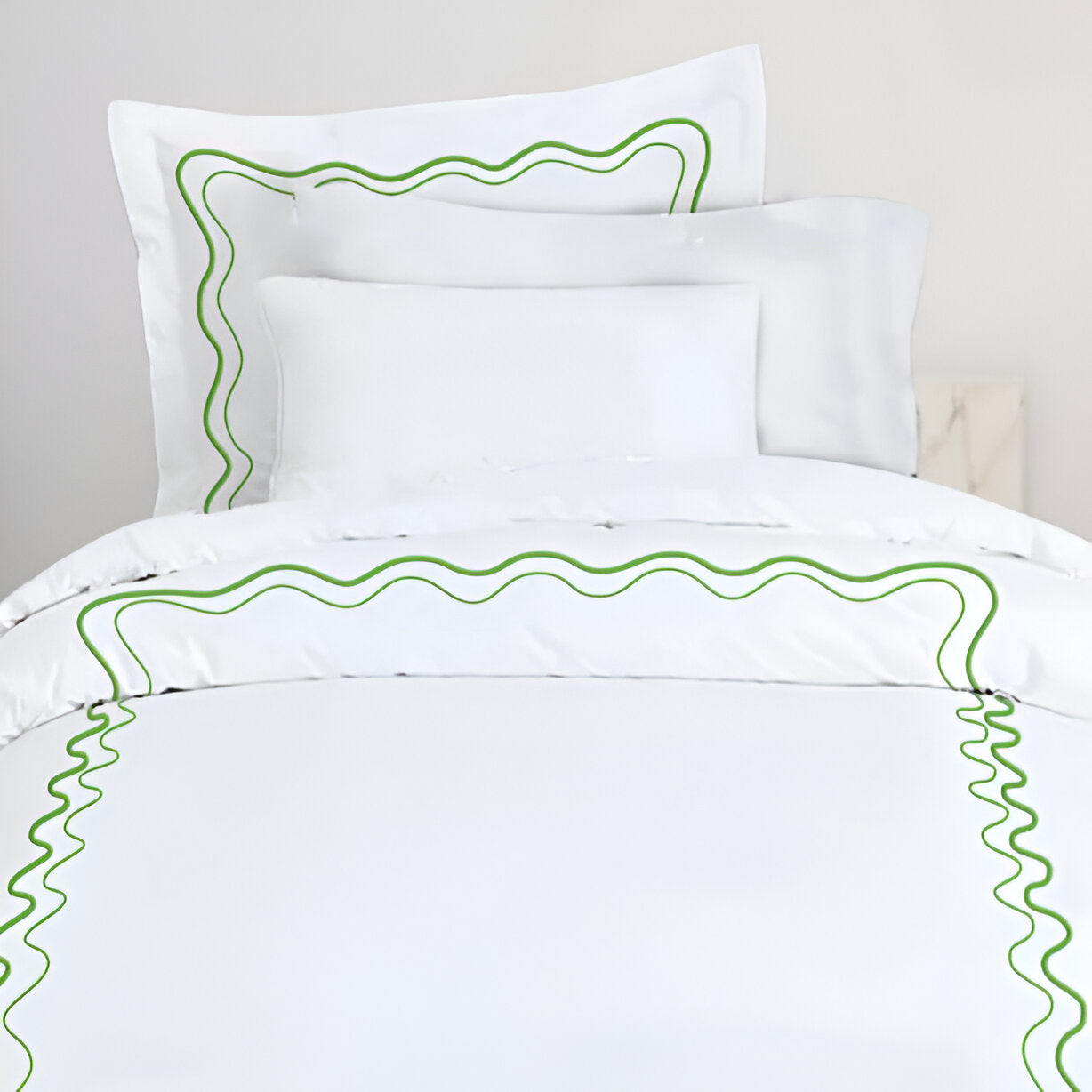 Double Wavy Embroidered Duvet Cover Set - 100% Cotton