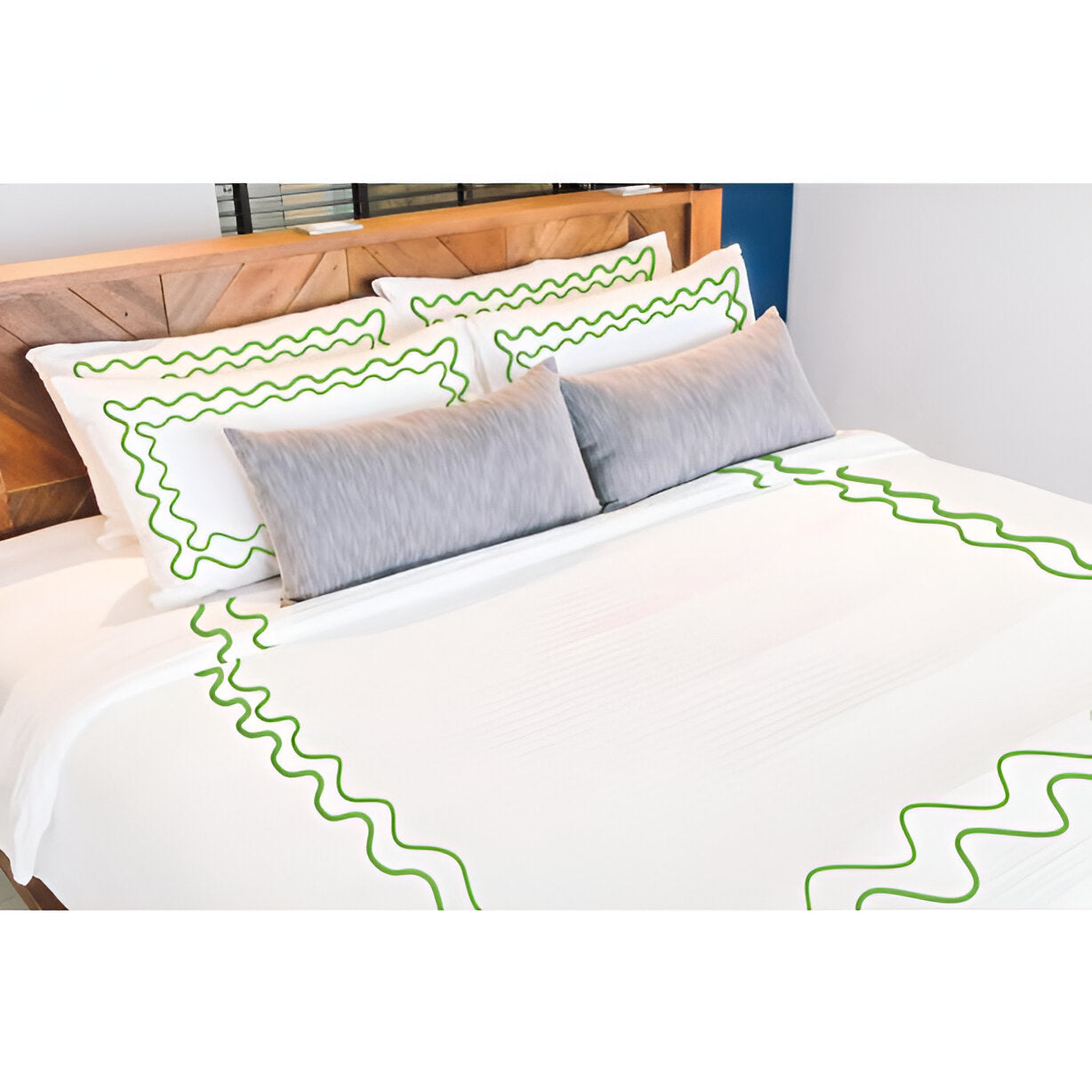 Double Wavy Embroidered Duvet Cover Set - 100% Cotton