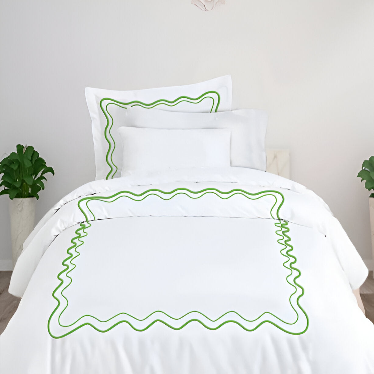 Double Wavy Embroidered Duvet Cover Set - 100% Cotton